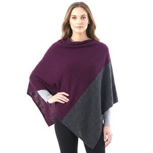 NEW Celeste Cashmere Wool Poncho Sweater One Size Auberge Purple/Charcoal Gray